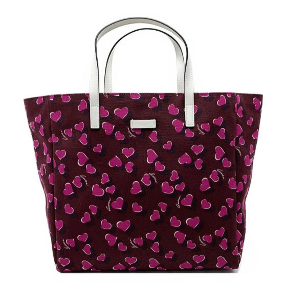 Gucci Tote bag Heart motif Canvas Leather Burgundy Red White